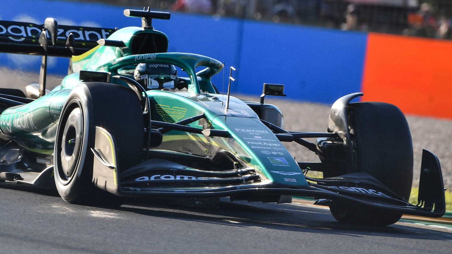 Aston Martin's Canadian driver Lance Stroll drives during the 2022 Formula One Australian Grand Prix at the Albert Park Circuit in Melbourne on April 10, 2022.