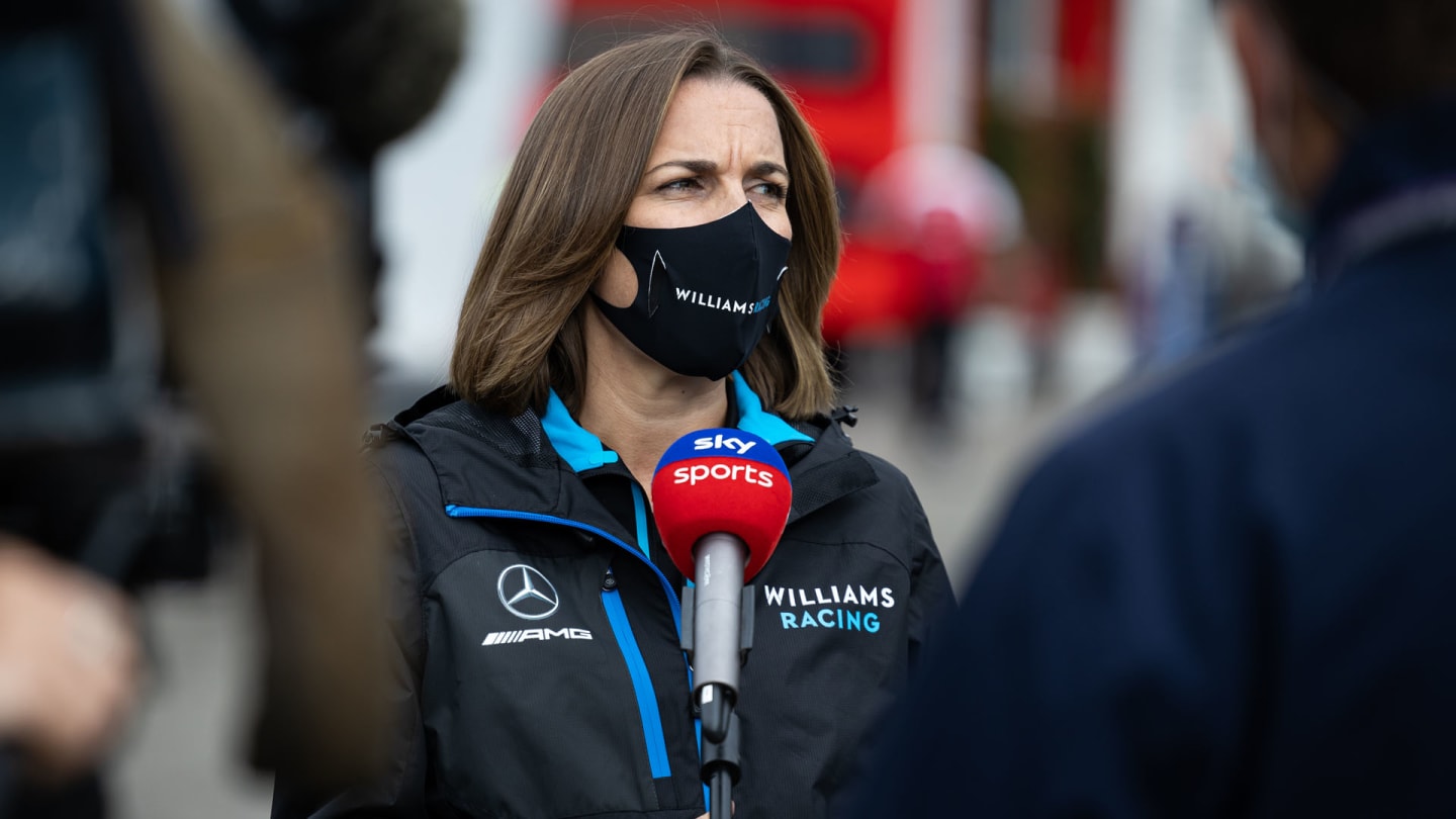 Claire Williams (GBR) Williams Racing Deputy Team Principal with the media.
Belgian Grand Prix,