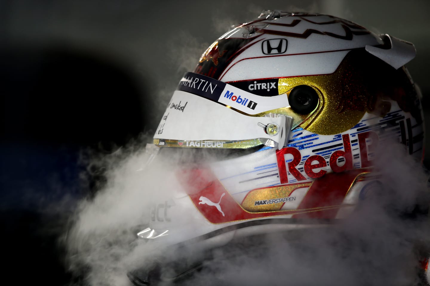 SINGAPORE, SINGAPORE - SEPTEMBER 20: The helmet of Max Verstappen of Netherlands and Red Bull