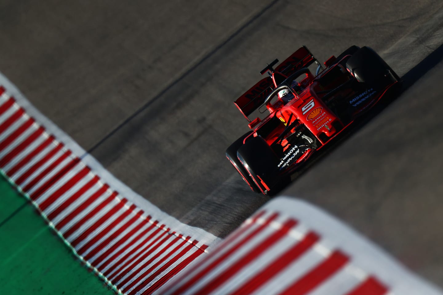 AUSTIN, TEXAS - NOVEMBER 02: Sebastian Vettel of Germany driving the (5) Scuderia Ferrari SF90 on track during qualifying for the F1 Grand Prix of USA at Circuit of The Americas on November 02, 2019 in Austin, Texas. (Photo by Dan Istitene/Getty Images)