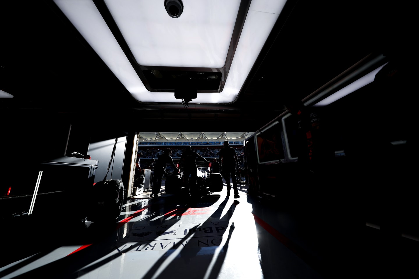 AUSTIN, TEXAS - NOVEMBER 02: The Red Bull Racing garage is picturd during qualifying for the F1 Grand Prix of USA at Circuit of The Americas on November 02, 2019 in Austin, Texas. (Photo by Mark Thompson/Getty Images)
