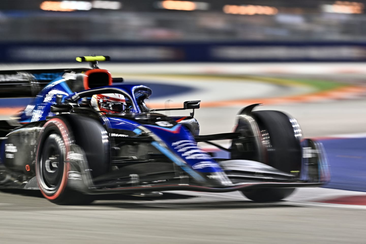 Williams' Canadian driver Nicholas Latifi drives during a practice session ahead of the Formula One Singapore Grand Prix night race at the Marina Bay Street Circuit in Singapore on September 30, 2022. (Photo by Lillian SUWANRUMPHA / AFP) (Photo by LILLIAN SUWANRUMPHA/AFP via Getty Images)