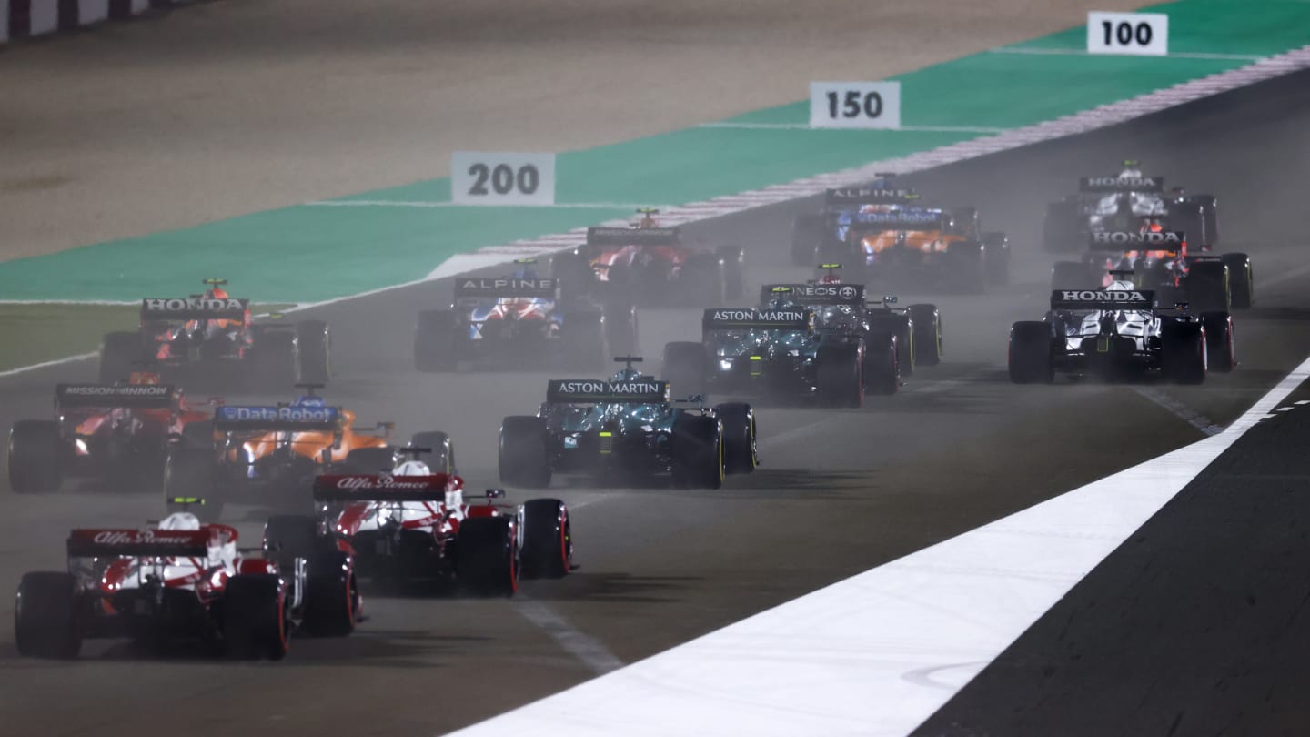 DOHA, QATAR - NOVEMBER 21: A rear view at the start during the F1 Grand Prix of Qatar at Losail