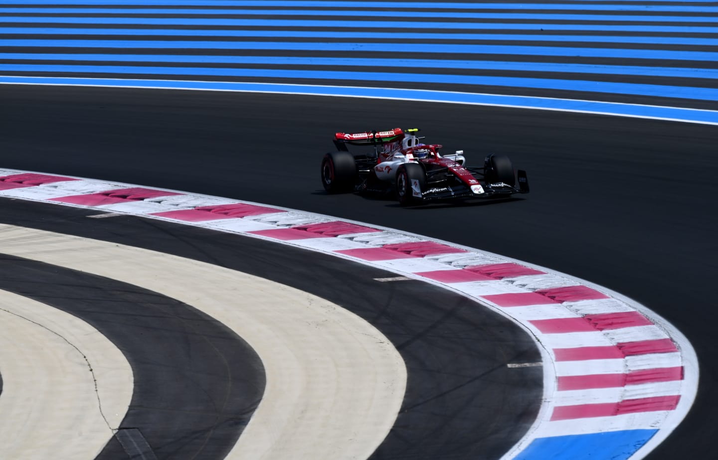 LE CASTELLET, FRANCE - JULY 23: Zhou Guanyu of China driving the (24) Alfa Romeo F1 C42 Ferrari on track during final practice ahead of the F1 Grand Prix of France at Circuit Paul Ricard on July 23, 2022 in Le Castellet, France. (Photo by Dan Mullan/Getty Images)