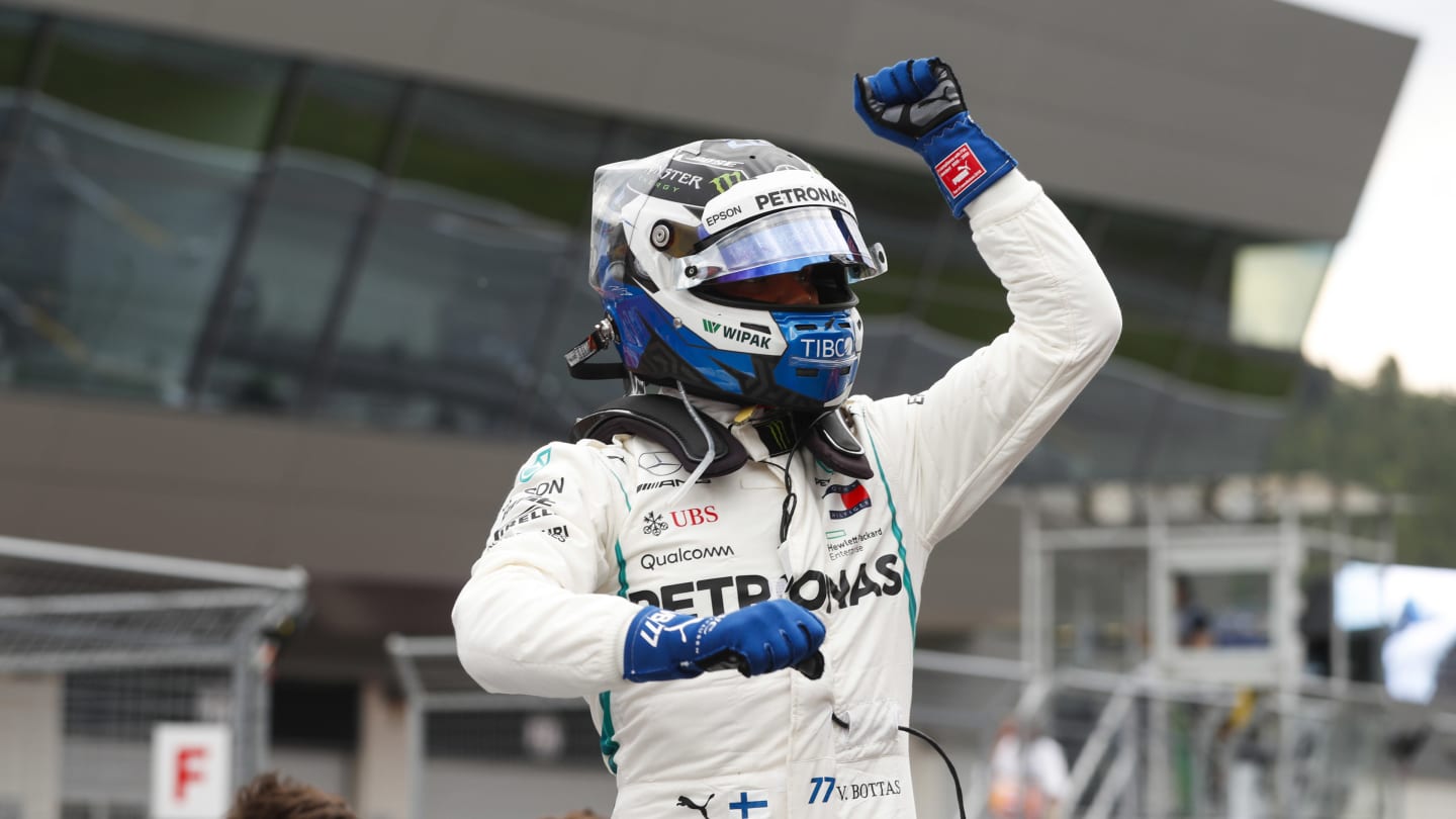 Valtteri Bottas, Mercedes AMG F1, celebrates pole position during the Austrian GP at Red Bull Ring on June 30, 2018 in Red Bull Ring, Austria. (Photo by Steven Tee / LAT Images) © Motorsport Images