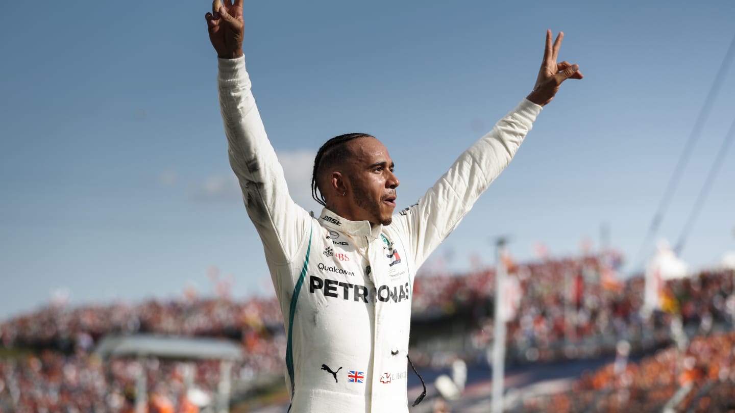 HUNGARORING, HUNGARY - JULY 29: Lewis Hamilton, Mercedes AMG F1 celebrates in Parc Ferme during the