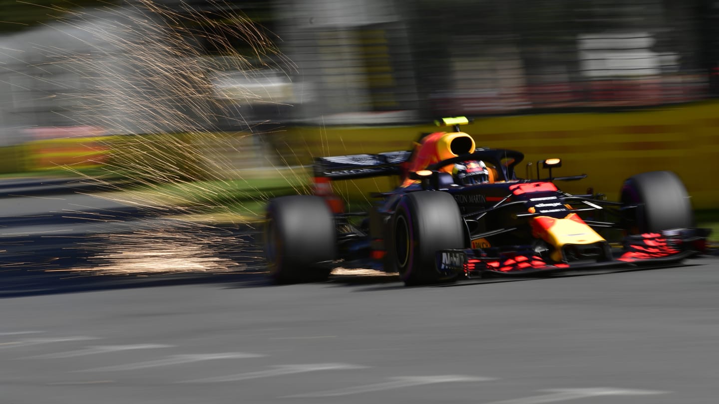 Max Verstappen (NED) Red Bull Racing RB14 sparks at Formula One World Championship, Rd1, Australian Grand Prix, Practice, Melbourne, Australia, Friday 23 March 2018. © Sutton Images,Sutton Images
