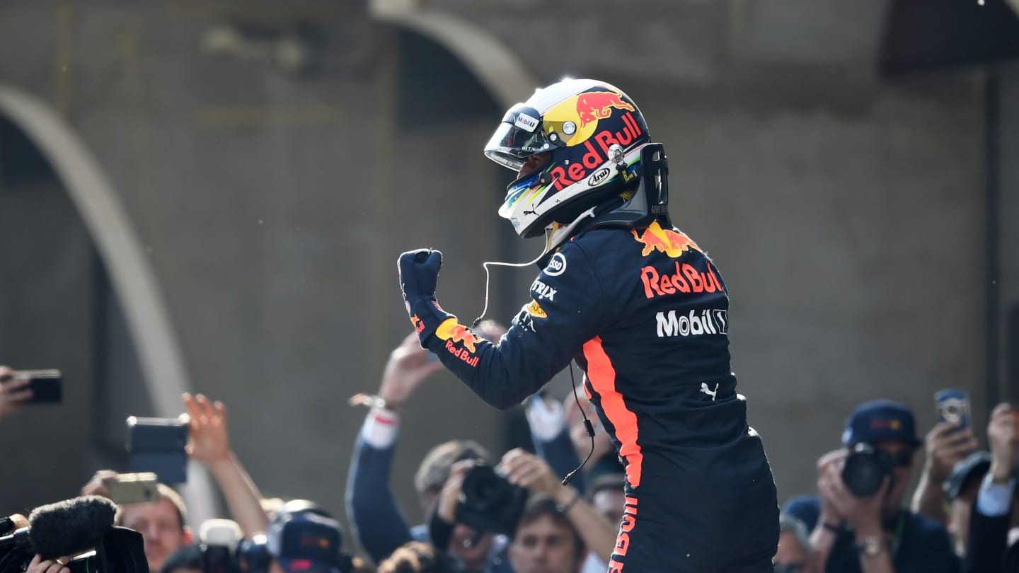 Race winner Daniel Ricciardo (AUS) Red Bull Racing celebrates in parc ferme at Formula One World Championship, Rd3, Chinese Grand Prix, Race, Shanghai, China, Sunday 15 April 2018. © Simon Galloway/Sutton Images