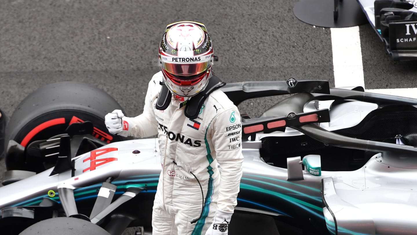 Pole sitter Lewis Hamilton (GBR) Mercedes-AMG F1 W09 EQ Power+ celebrates in parc ferme at Formula One World Championship, Rd5, Spanish Grand Prix, Qualifying, Barcelona, Spain, Saturday 12 May 2018. © Sutton Images,Sutton Images