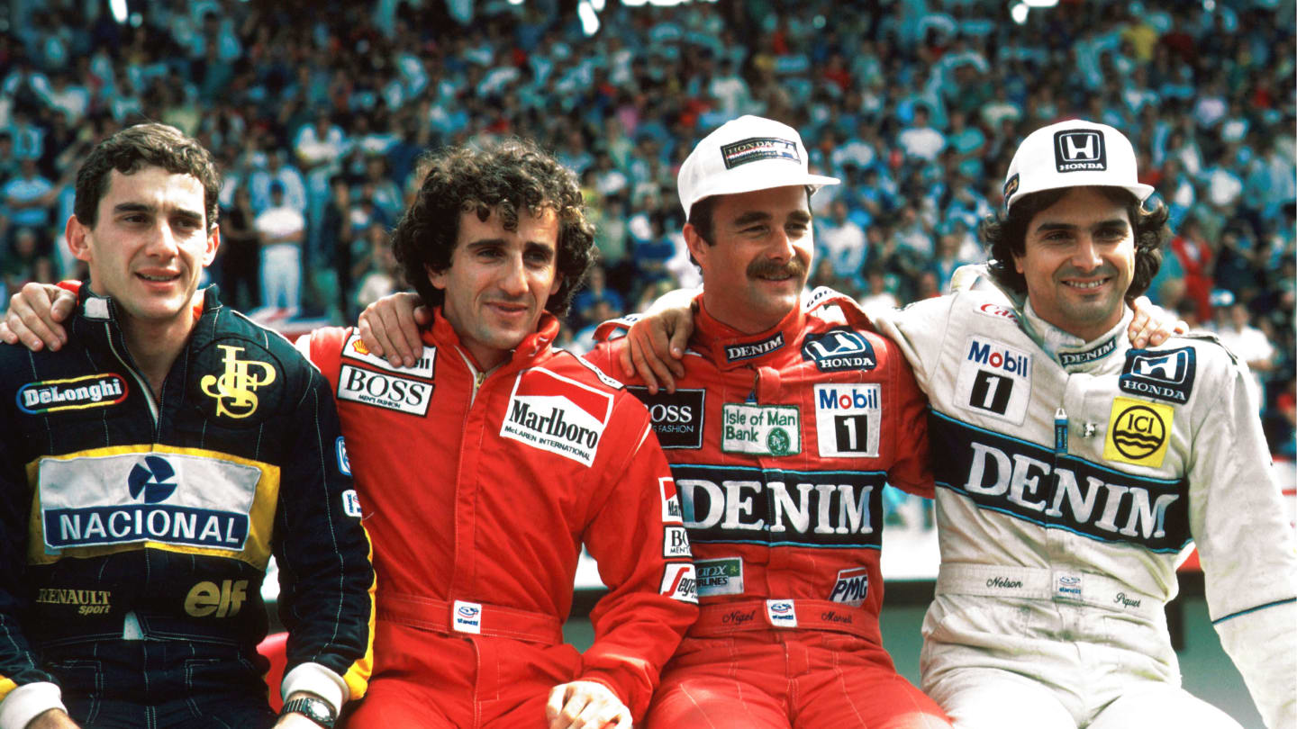 The 1986 World Championship contenders: (L to R) Ayrton Senna (BRA), Lotus; Alain Prost (FRA)