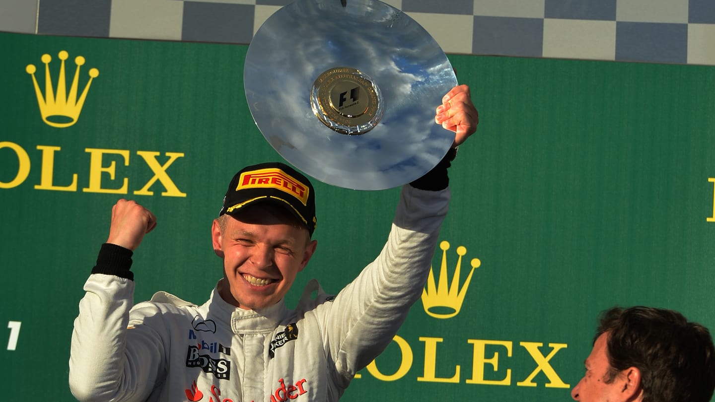 Kevin Magnussen (DEN) McLaren celebrates third place on the podium.
Formula One World Championship,