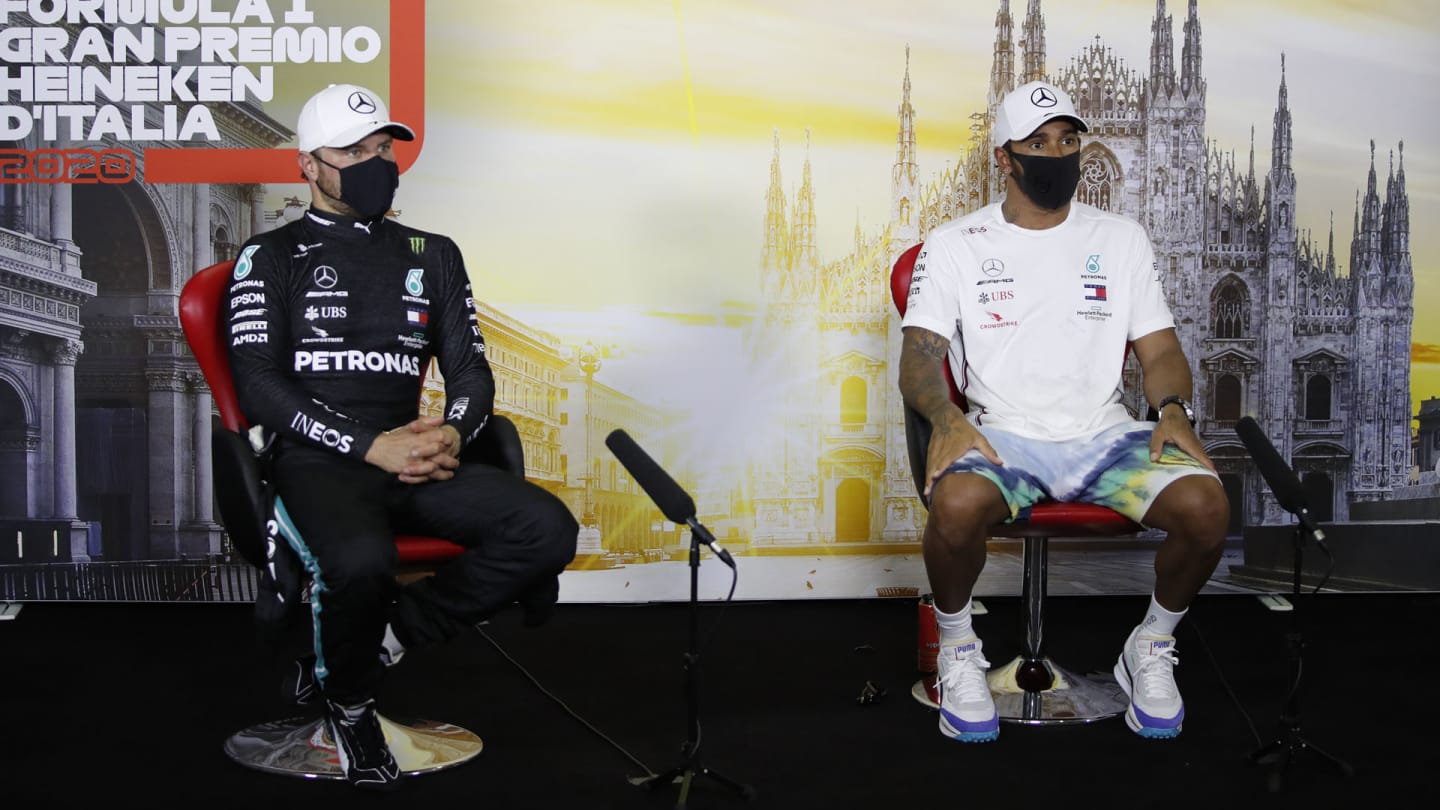 HAMILTON Lewis (gbr), Mercedes AMG F1 GP W11 Hybrid EQ Power+, portrait on pole position during the press conference with BOTTAS Valtteri (fin) during the Formula 1 Gran Premio Heineken D’italia 2020, 2020 Italian Grand Prix, from September 4 to 6, 2020 on the Autodromo Nazionale di Monza, in Monza, near Milano, Italy - Photo Florent Gooden / DPPI  