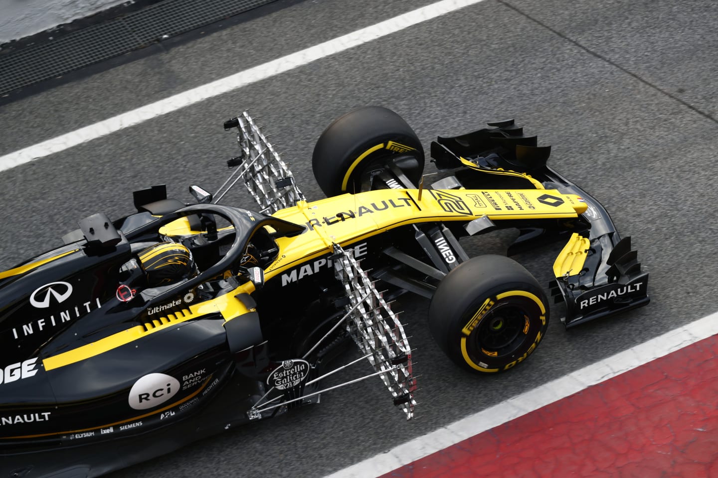 Nico Hulkenberg (GER) Renault Sport F1 Team RS18 with aero sensors at Formula One Testing, Day One, Barcelona, Spain, 26 February 2018. © Sutton Images
