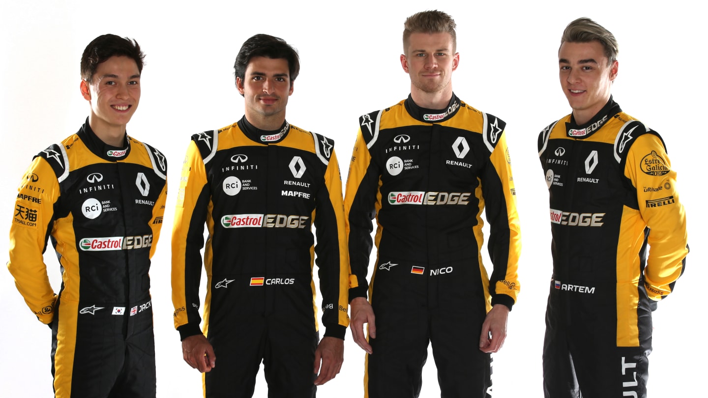 From left to right, Jack Aitken, Carlos Sainz, Nico Hulkenberg, Artem Markelov © Renault Sport F1 Team
