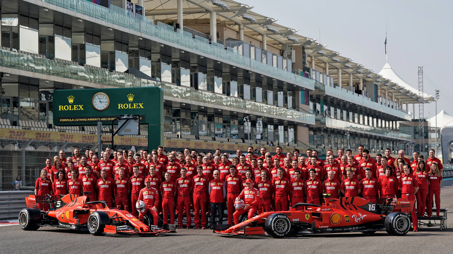 (L to R): Sebastian Vettel (GER) Ferrari and Charles Leclerc (MON) Ferrari at a team
