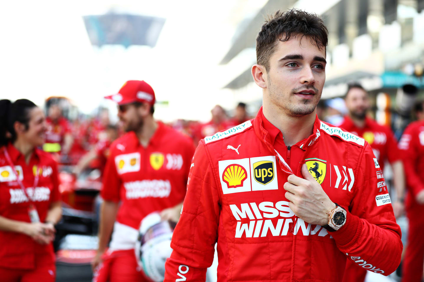 ABU DHABI, UNITED ARAB EMIRATES - NOVEMBER 30: Charles Leclerc of Monaco and Ferrari walks in the