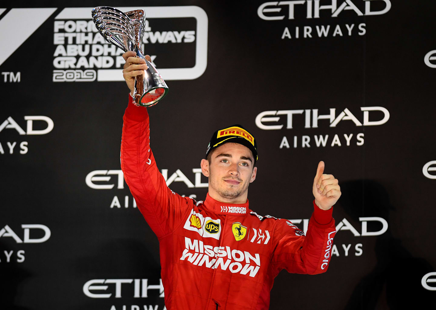 ABU DHABI, UNITED ARAB EMIRATES - DECEMBER 01: Third placed Charles Leclerc of Monaco and Ferrari