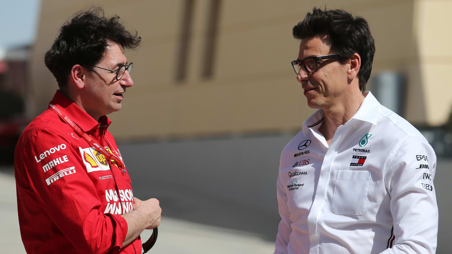 Mattia Binotto (ITA) Ferrari Team Principal and Toto Wolff (GER) Mercedes AMG F1 Shareholder and