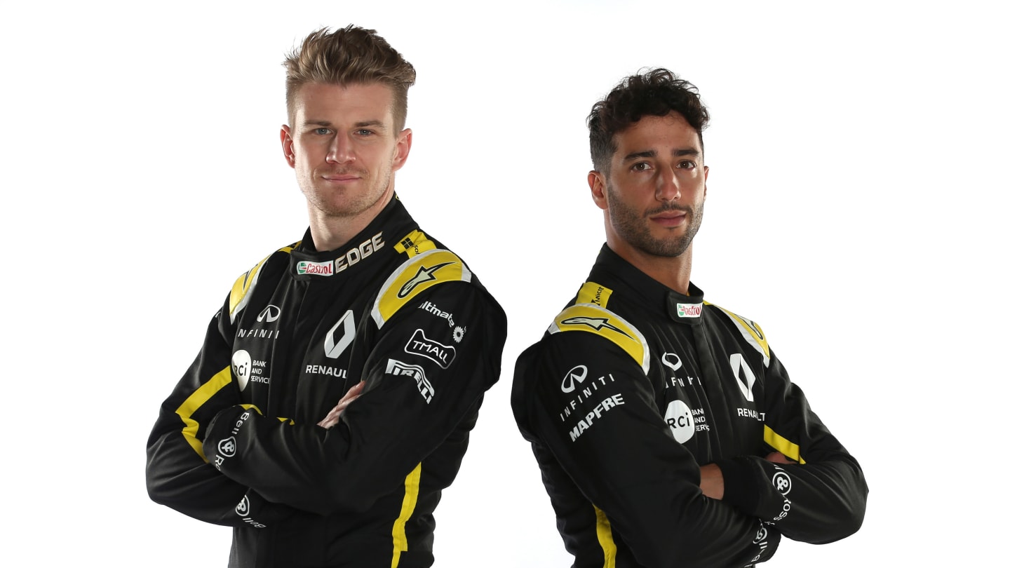 (L to R): Nico Hulkenberg (GER) Renault Sport F1 Team with team mate Daniel Ricciardo (AUS) Renault