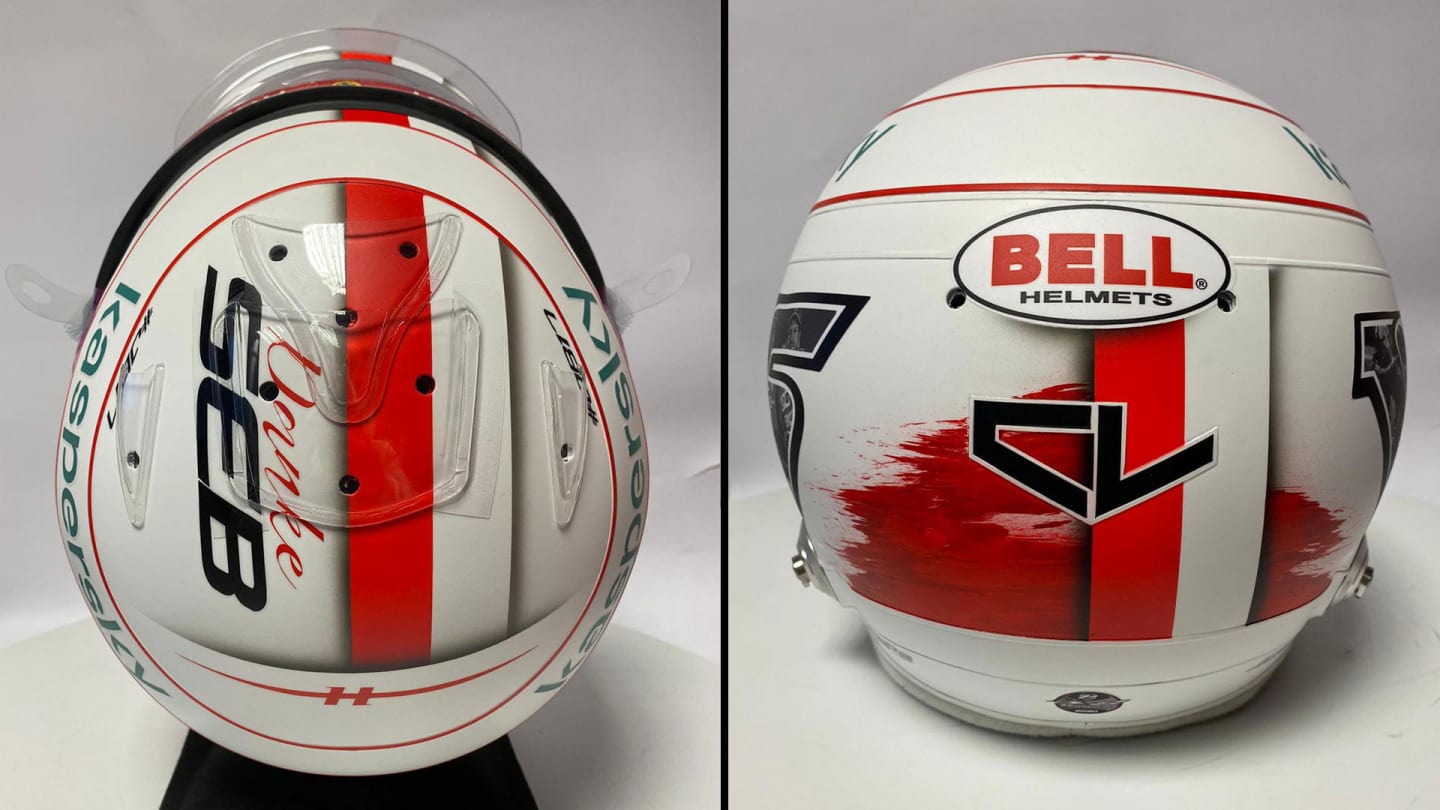 'Thank you, Seb' is the message on top of Charles Leclerc's helmet this weekend