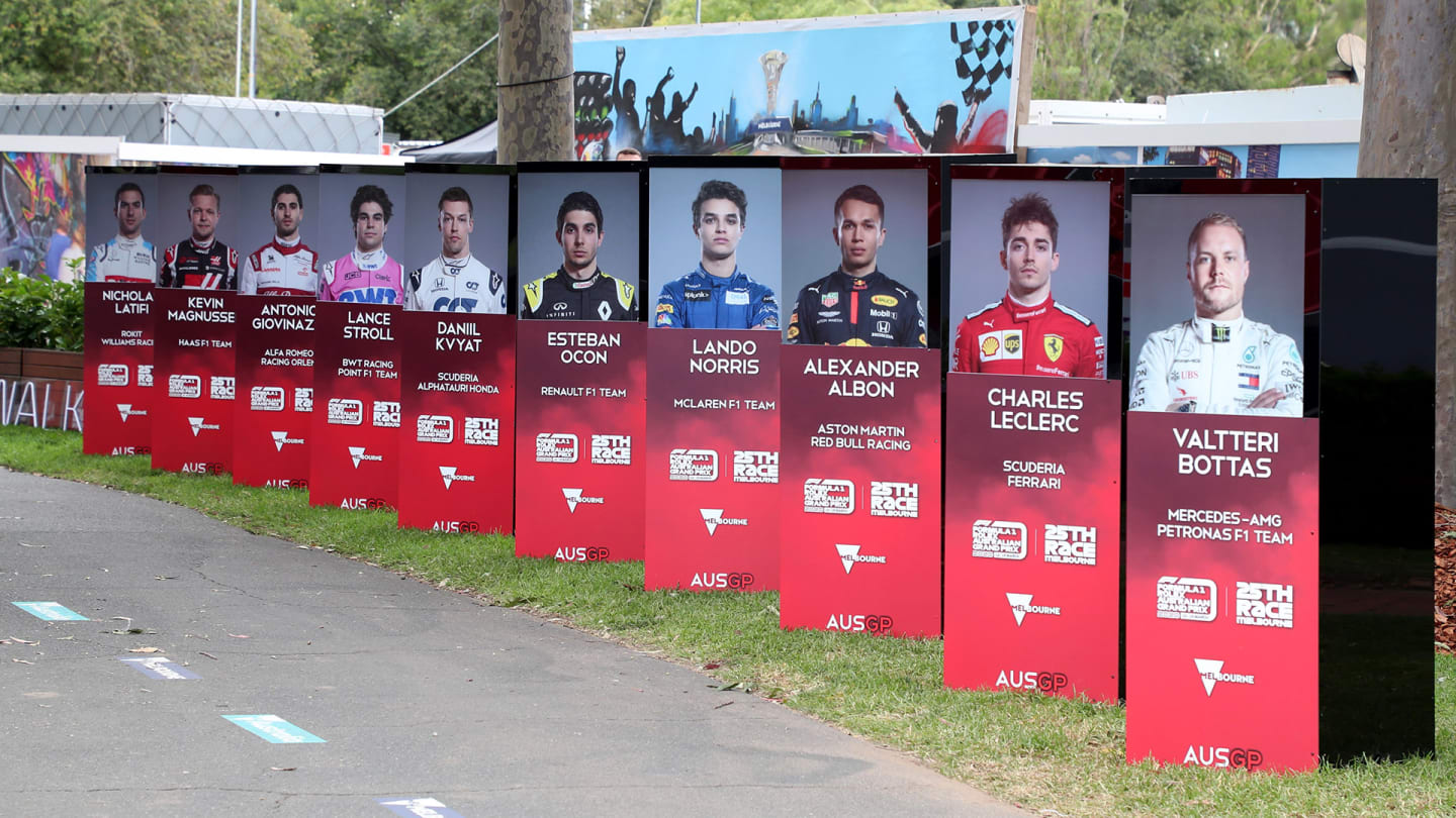 A deserted display of the drivers is pictured after the Formula One Australian Grand Prix was