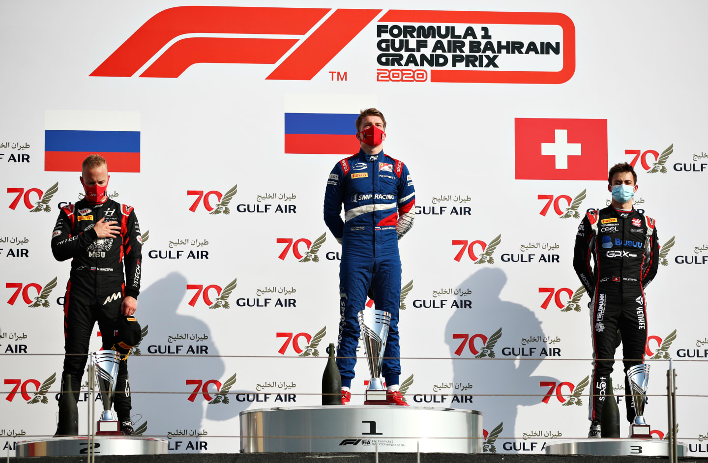BAHRAIN, BAHRAIN - NOVEMBER 29: Race winner Robert Shwartzman of Russia and Prema Racing, second