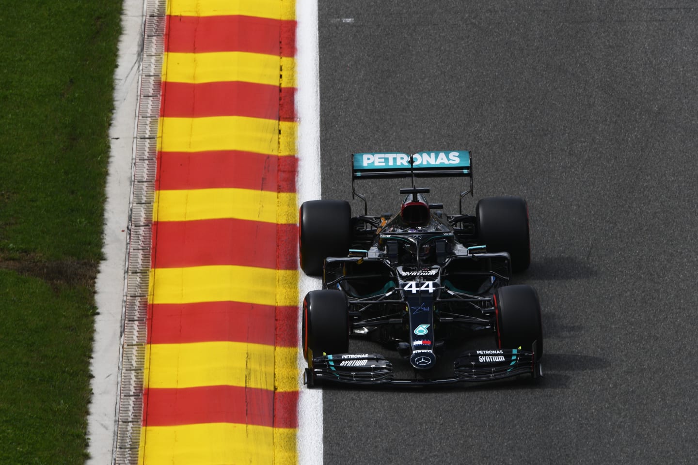 SPA, BELGIUM - AUGUST 29: Lewis Hamilton of Great Britain driving the (44) Mercedes AMG Petronas F1