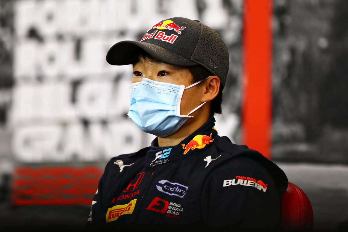 SPA, BELGIUM - AUGUST 28: Pole position qualifier Yuki Tsunoda of Japan and Carlin talks in a press