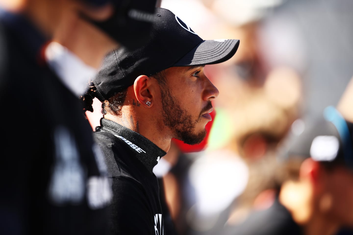 SOCHI, RUSSIA - SEPTEMBER 27: Lewis Hamilton of Great Britain and Mercedes GP looks on from the