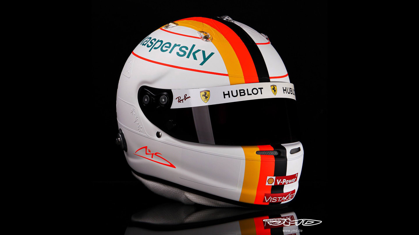From afar, Vettel's helmet looks like it features his usual design...