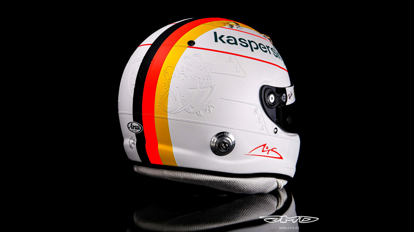 A rear-three-quarters view of Vettel's helmet for this weekend