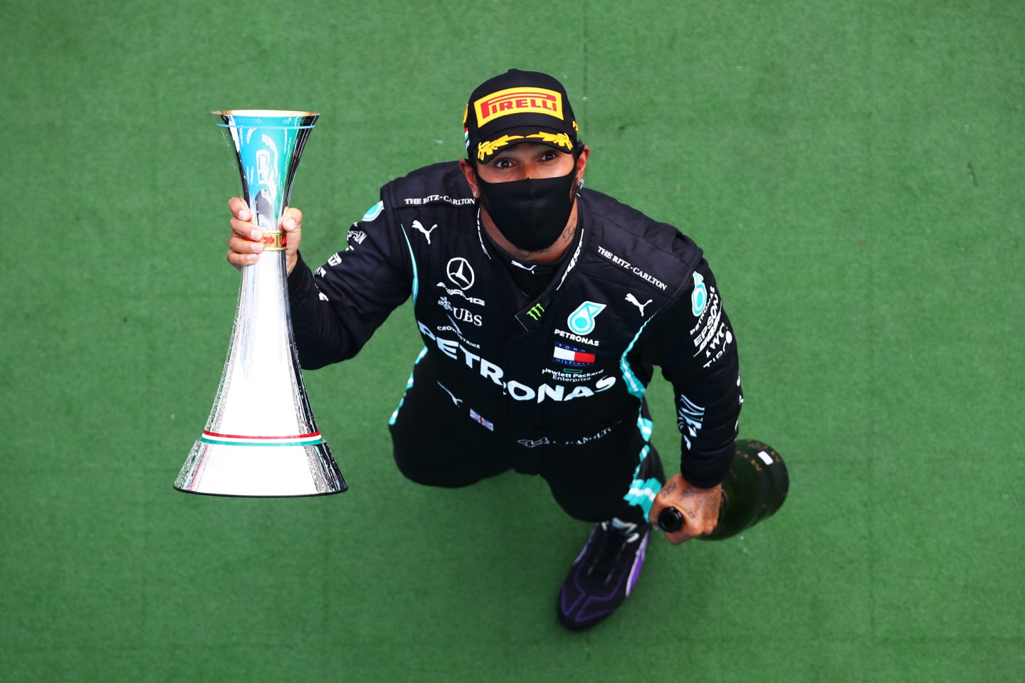 BUDAPEST, HUNGARY - JULY 19: Race winner Lewis Hamilton of Great Britain and Mercedes GP celebrates