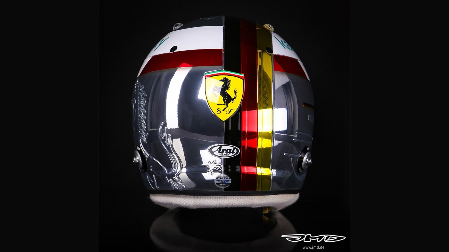 A rear view of Vettel's special Italian GP helmet