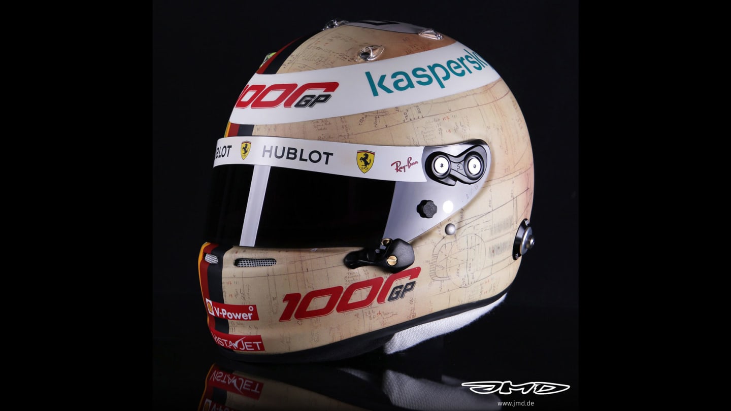 And Vettel's helmet also has a drawing of Ferrari's first GP contender from 1950, the 125
