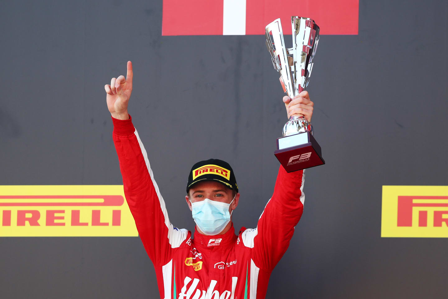 SCARPERIA, ITALY - SEPTEMBER 12: Race winner Frederik Vesti of Denmark and Prema Racing celebrates