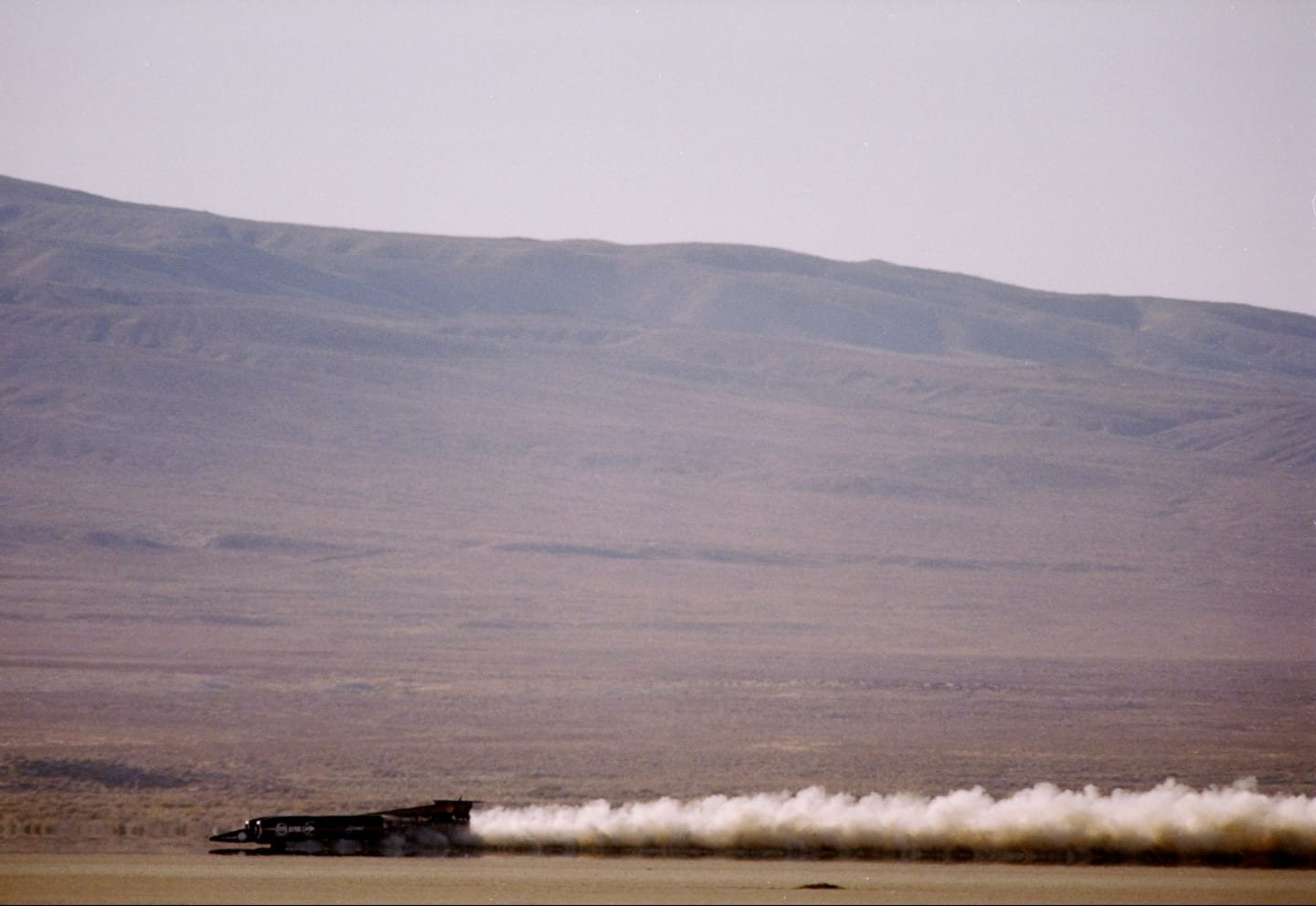 3 Oct 1997:  General view of the Thrust SSC Car in action during the Supersonic World Land Speed