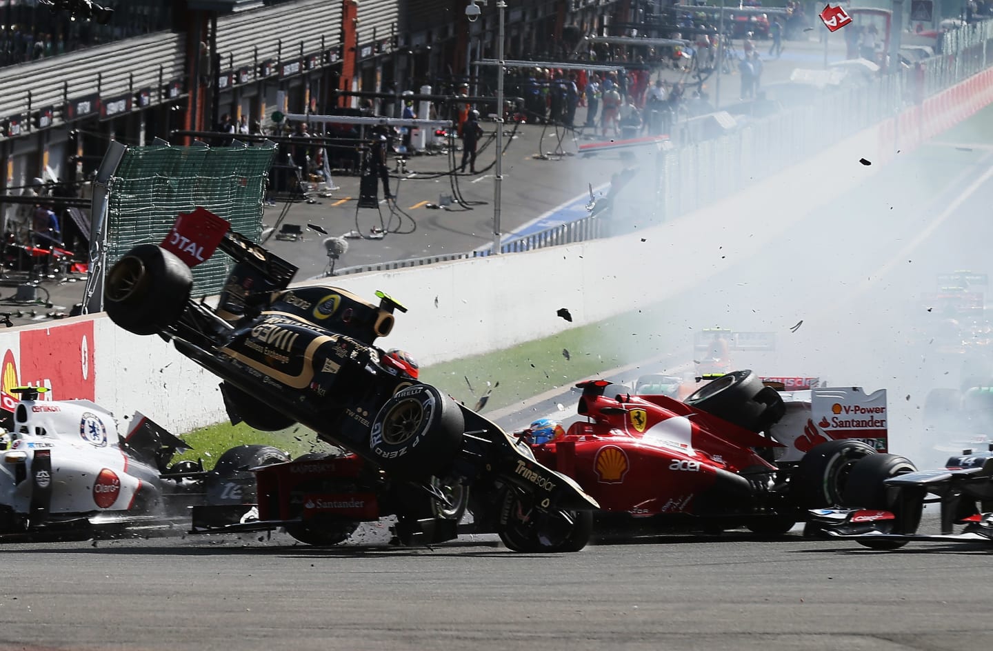 SPA, BELGIUM - SEPTEMBER 02:  In this sequence of ten frames Romain Grosjean of France and Lotus is