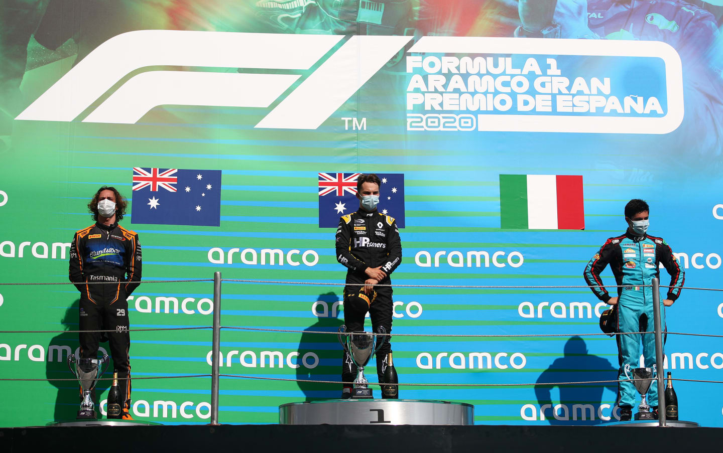 BARCELONA, SPAIN - AUGUST 16: Race winner Oscar Piastri of Australia and Prema Racing, second