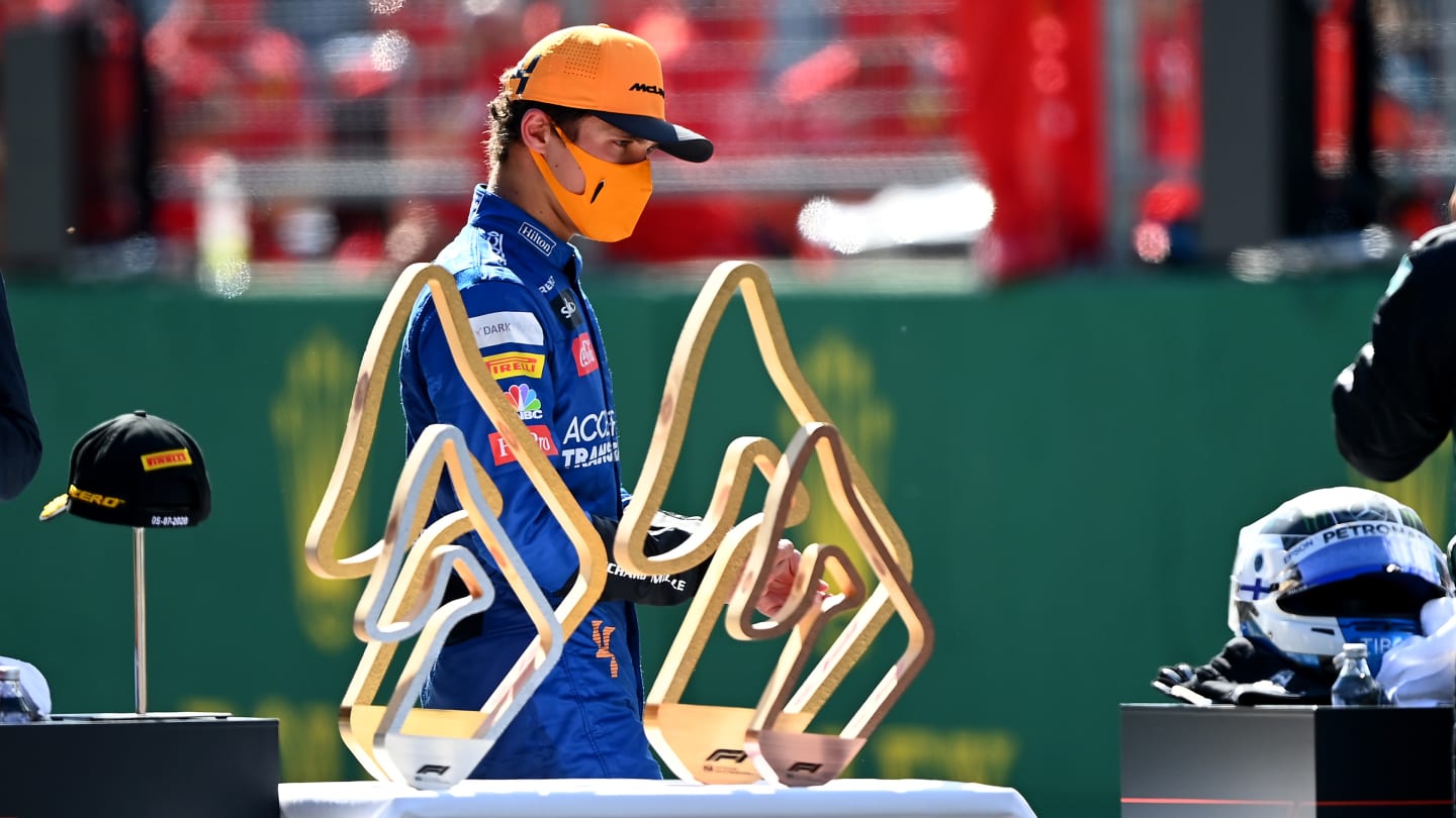 SPIELBERG, AUSTRIA - JULY 05: Third placed Lando Norris of Great Britain and McLaren F1 looks on