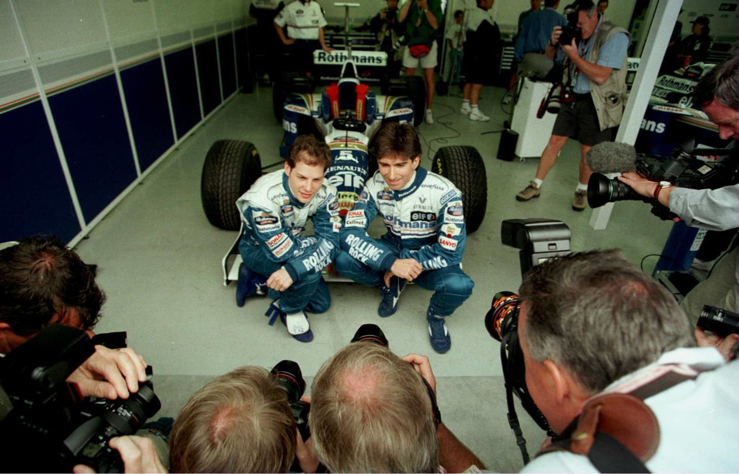 8 Mar 1996:  Rothmans Williams teammates Jacques Villeneuve of Canada and Damon Hill of Great