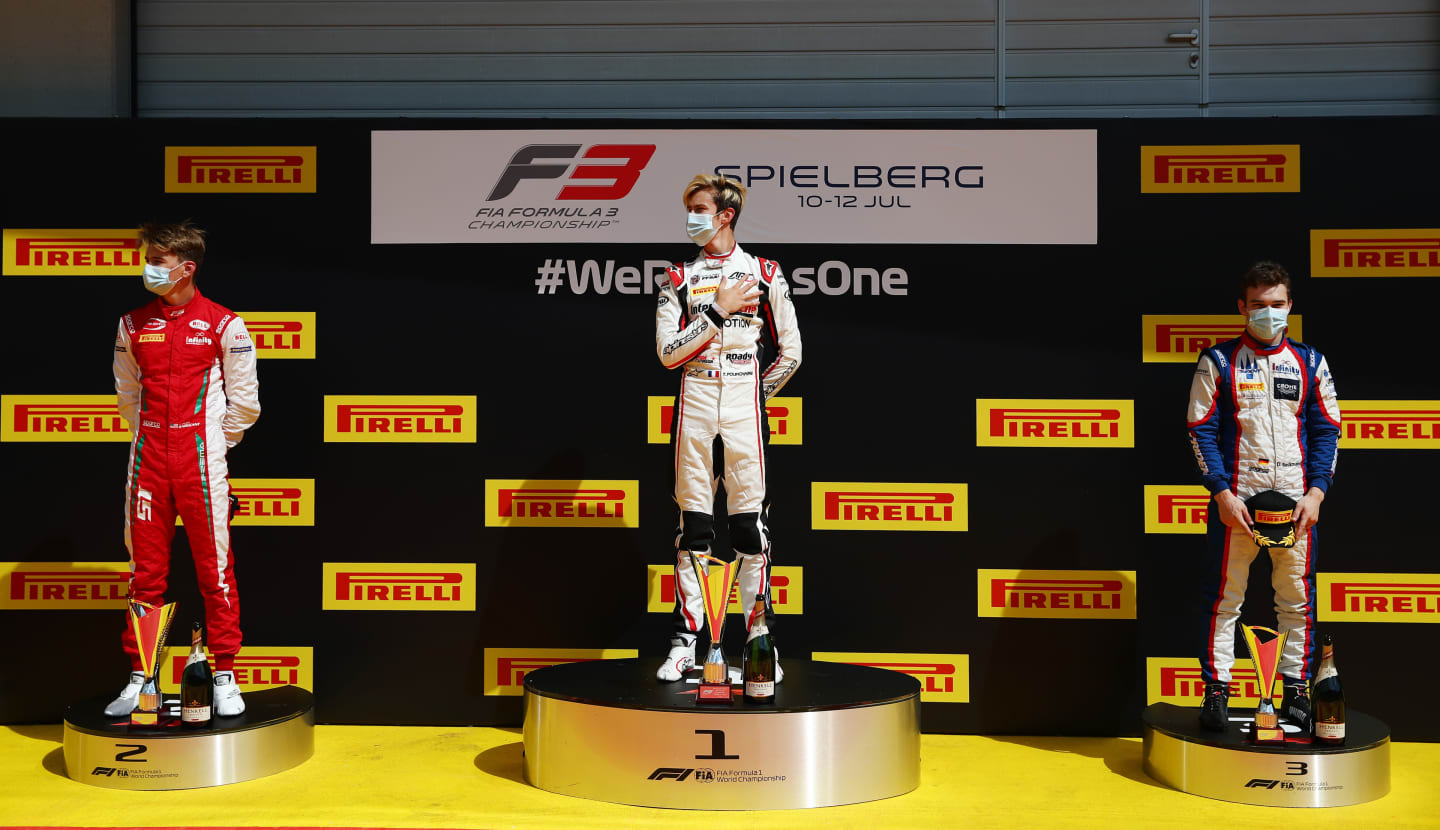 SPIELBERG, AUSTRIA - JULY 12: Race winner Theo Pourchaire of France and ART Grand Prix, second