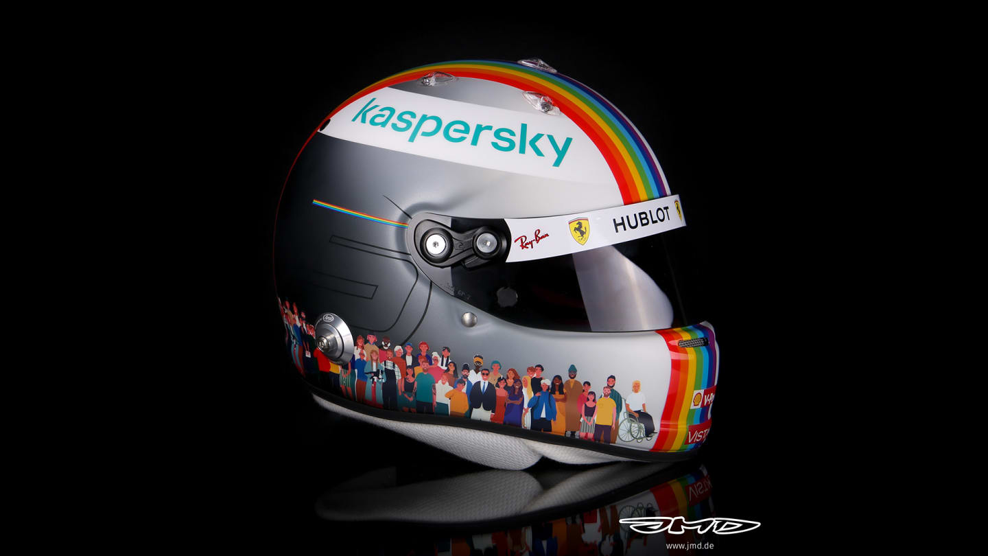 Vettel's helmet includes the rainbow graphic instead of the German flag