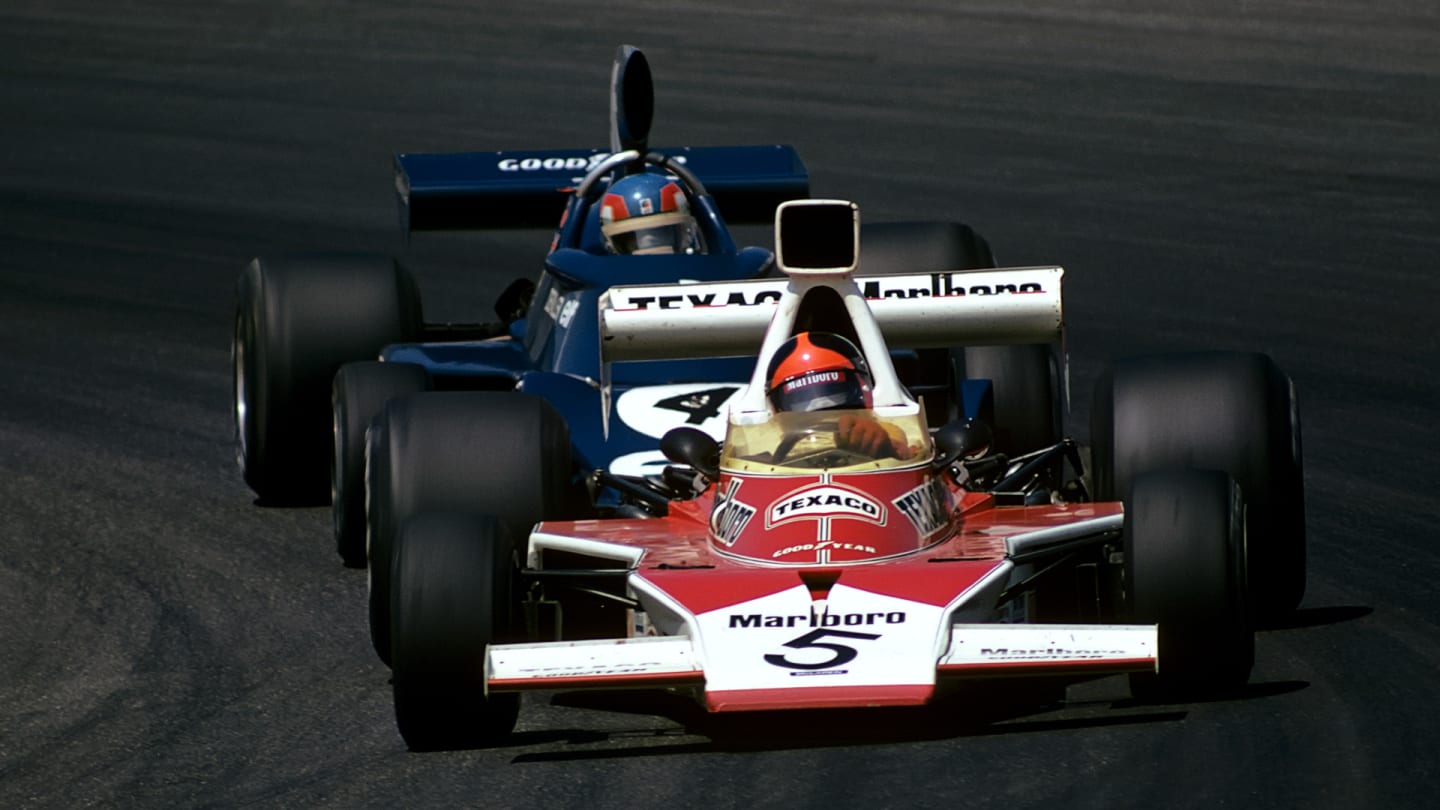 Emerson Fittipaldi, Patrick Depailler, McLaren-Ford M23, Tyrrell-Ford 007, Grand Prix of Austria,