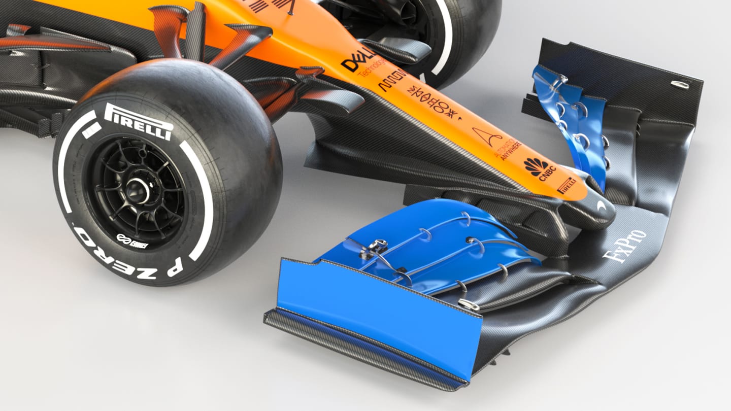 The 2020 car features a more outboard-loaded front wing