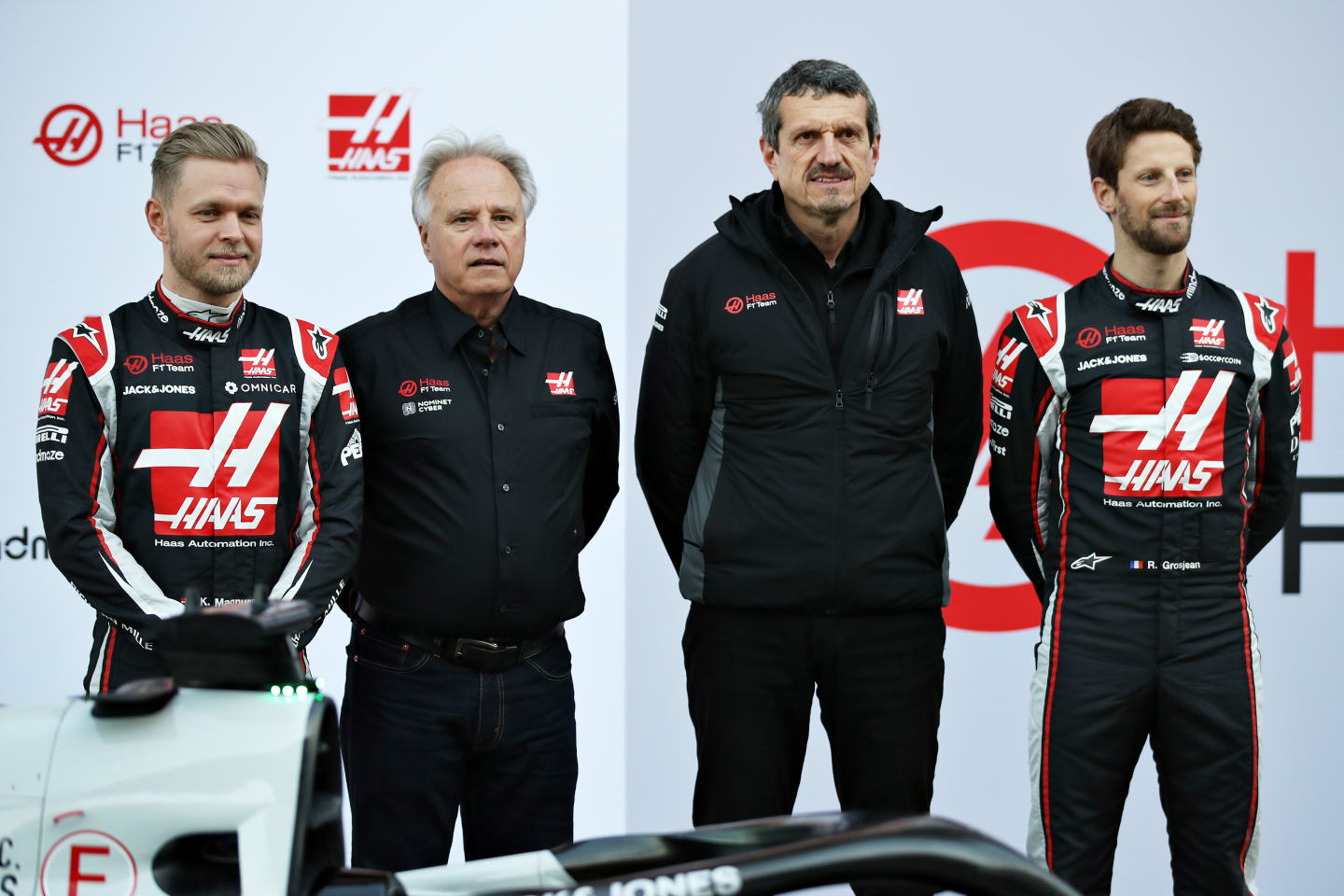BARCELONA, SPAIN - FEBRUARY 19: Romain Grosjean of France and Haas F1 (R), Kevin Magnussen of