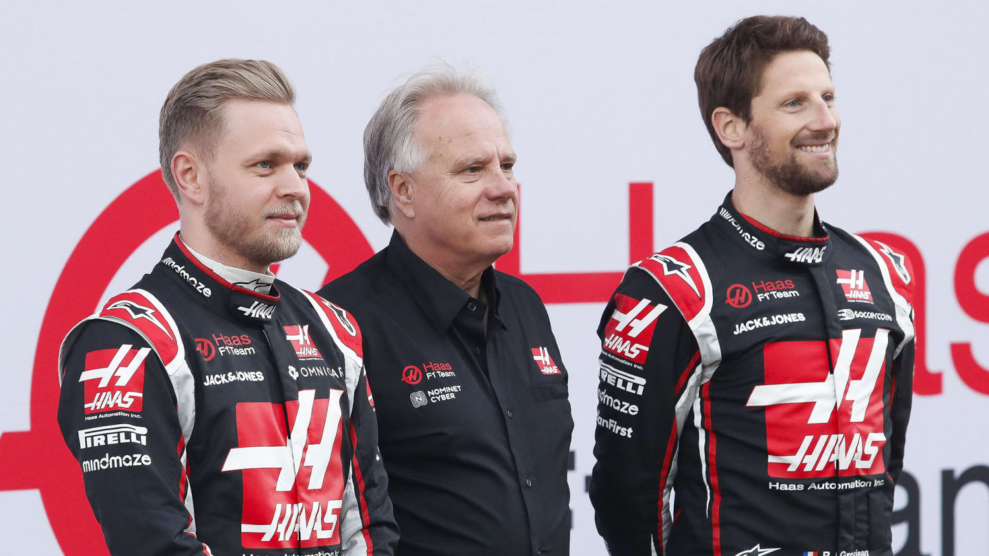BARCELONA, SPAIN - FEBRUARY 19: Kevin Magnussen of Denmark and Haas F1 Team , Gene Haas and Romain