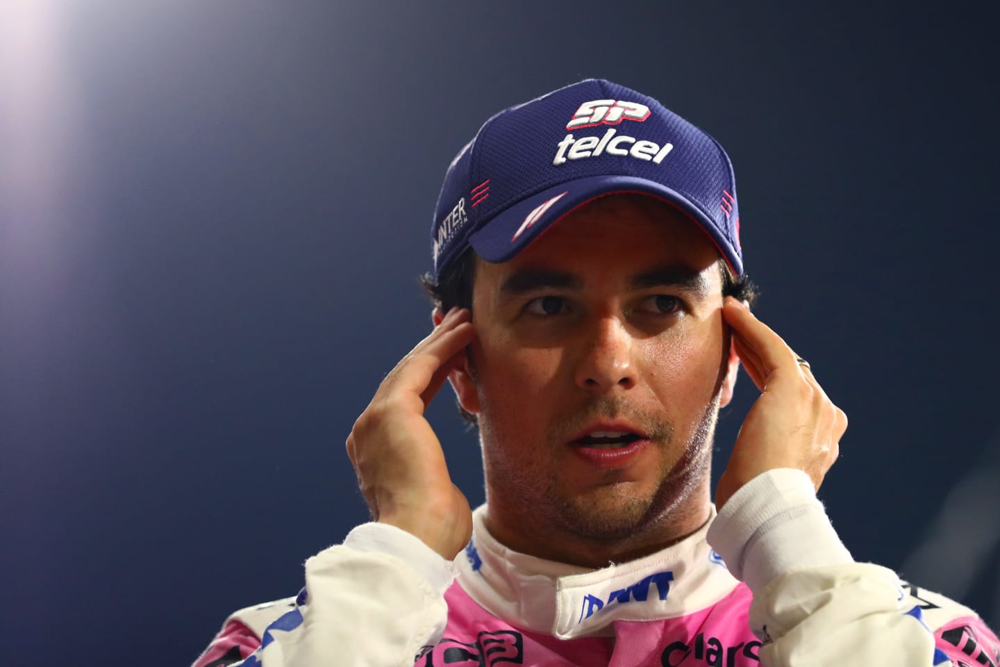 BAHRAIN, BAHRAIN - DECEMBER 06: Race winner Sergio Perez of Mexico and Racing Point looks on in