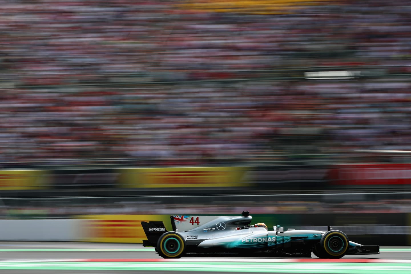 2017: After Rosberg's unexpected retirement, Hamilton would come back in the W08 alongside Valtteri Bottas. The Briton would take the title with nine wins, and deliver Mercedes another double triumph. The livery was lightened once again, with the drivers' names and numbers displayed on the shark fin at the rear of the car.