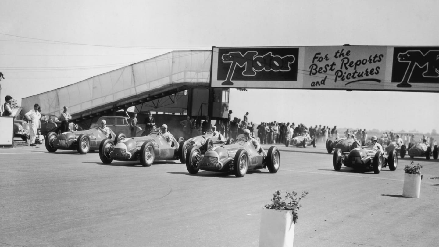 The start of the European Grand Prix at Silverstone, won by Italian driver Giuseppe Farina, 13th