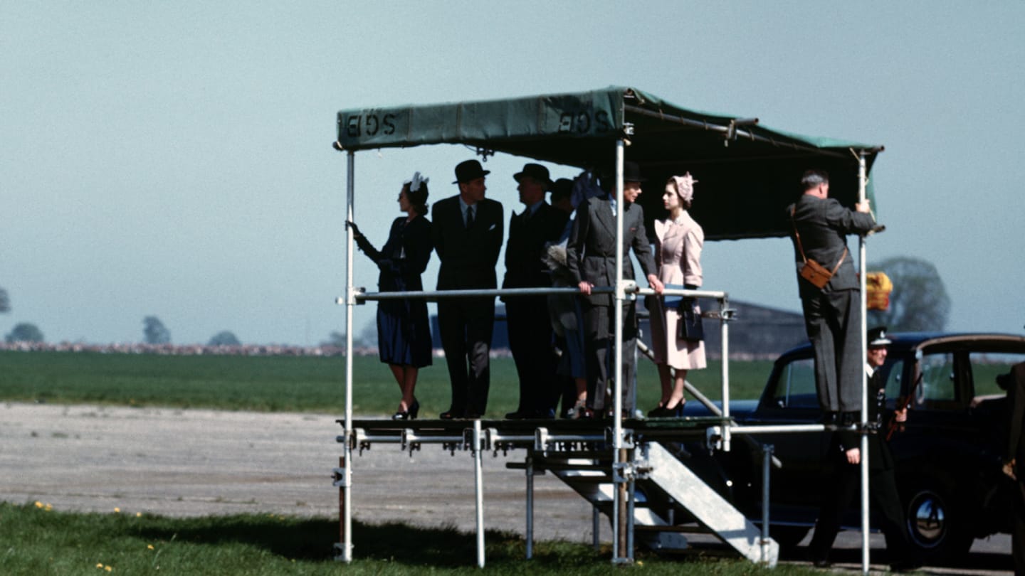 The British Grand Prix; Silverstone, May 13, 1950. The British Royal Family watching the race from